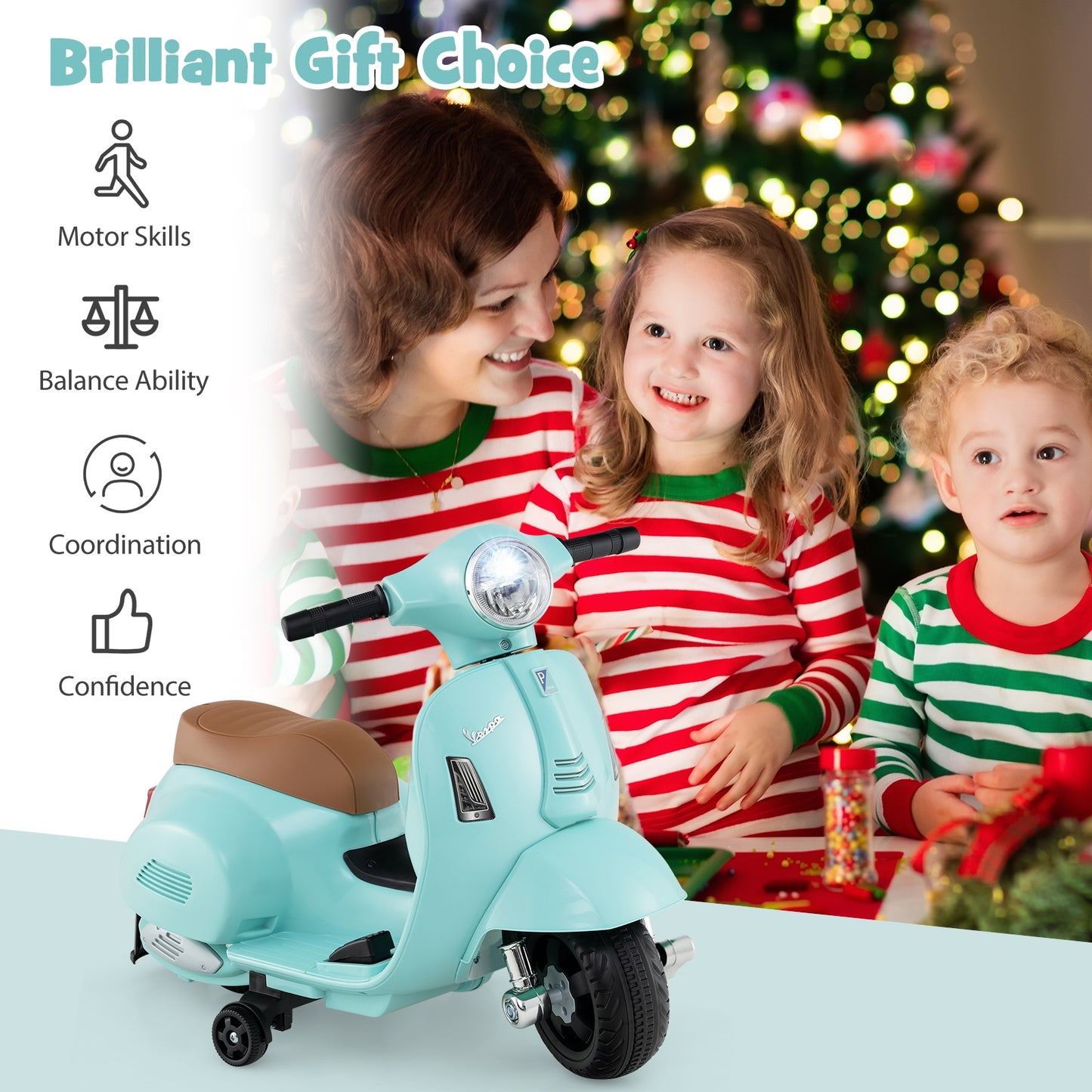 Kids Ride On Motorcycle, LED Headlight, Horn Sound, Green Powered Ride On Toys at Gallery Canada
