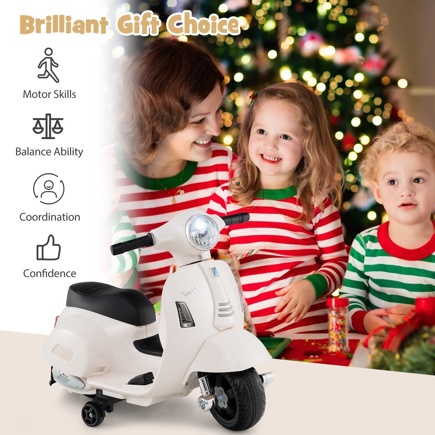 Kids Ride On Motorcycle With LED Headlight, Horn Sound, White Powered Ride On Toys at Gallery Canada