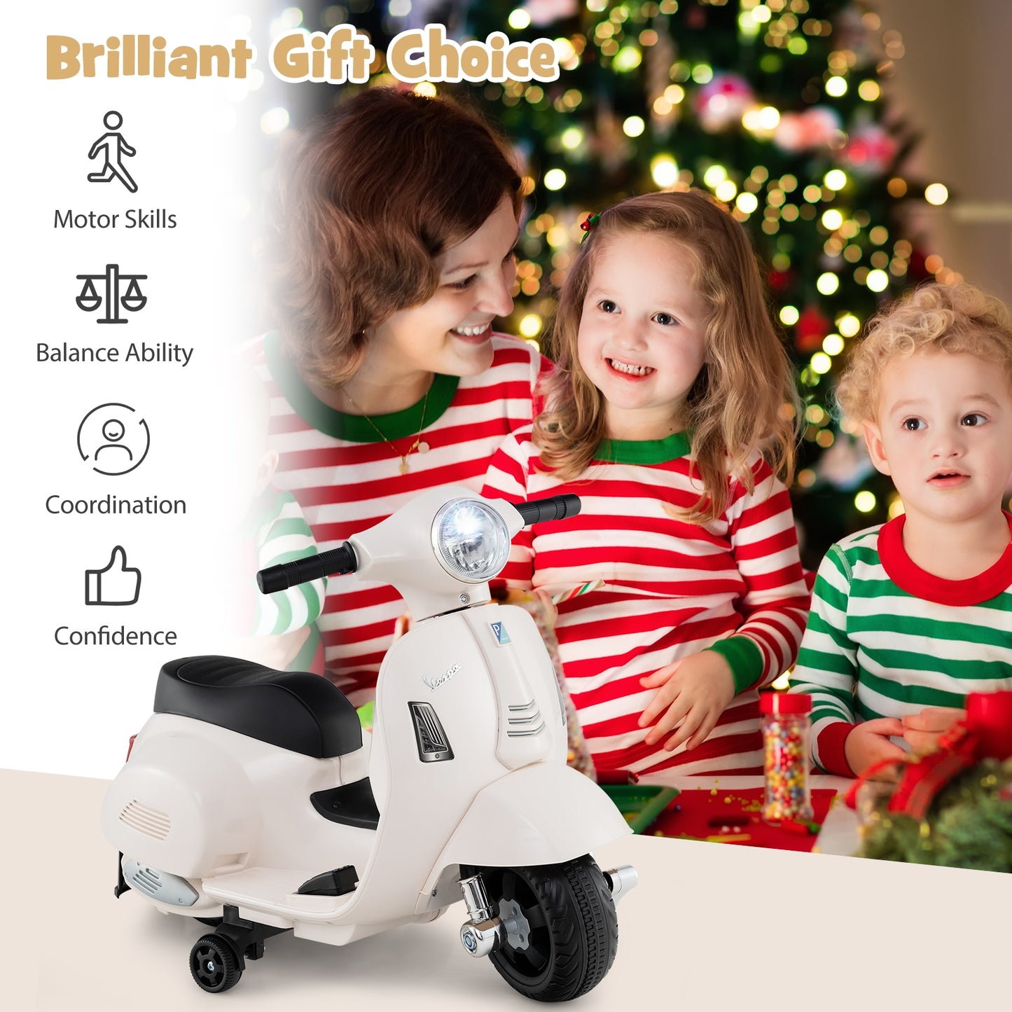 Kids Ride On Motorcycle With LED Headlight, Horn Sound, White Powered Ride On Toys at Gallery Canada