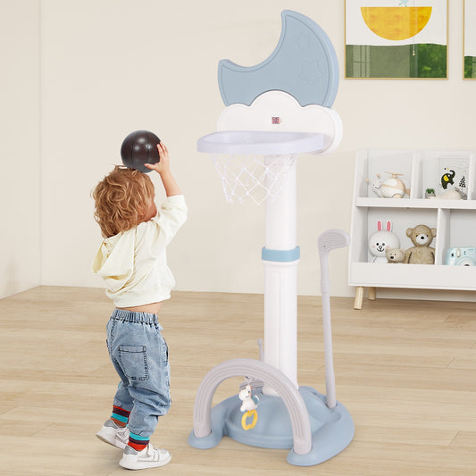 4-In-1 Kids Basketball Hoop, Moon-Shaped Electronic Scoreboard Play Set, Blue