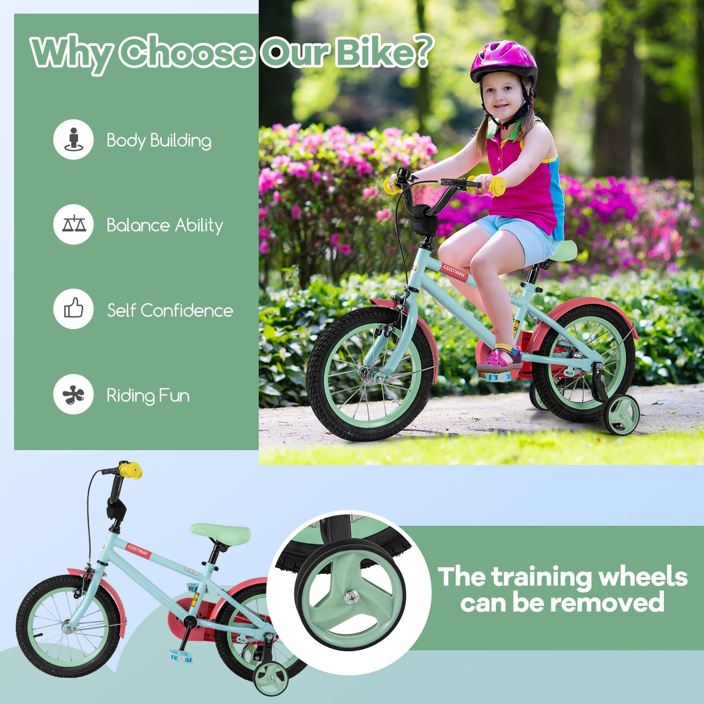 Kids Bike with Adjustable Handlebar and Saddle Blue-14 inches, Blue Kids Bike at Gallery Canada