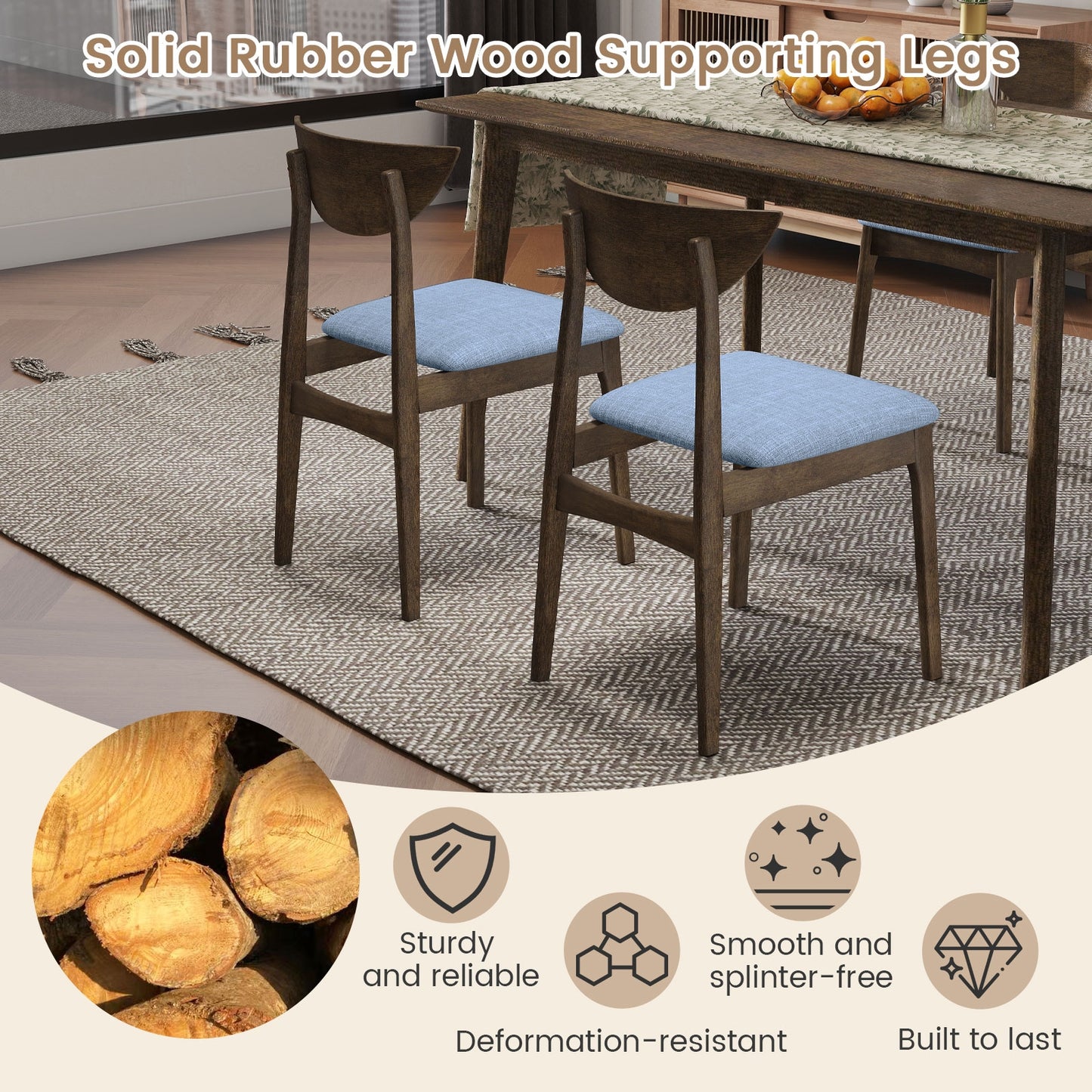 Wooden Dining Chair Set of 2 with Rubber Wood Leg, Brown Dining Chairs at Gallery Canada