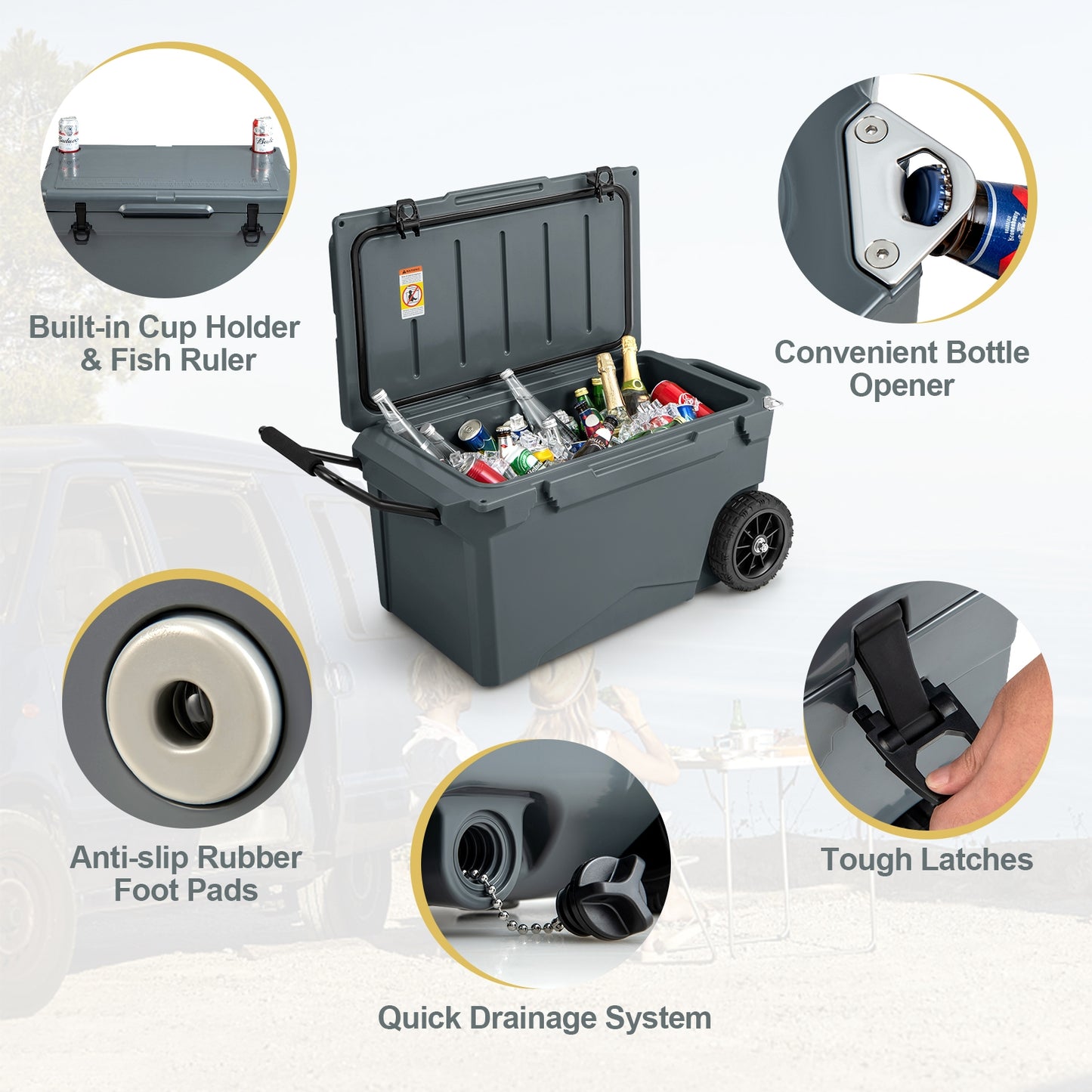 Glacière portable de 75 litres, glacière rotomoulée, grise