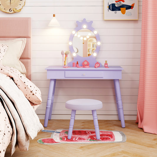 Kids Vanity Set With Lighted Mirror, Adjustable Brightness, Large Drawer, Purple Kids Vanities Purple at Gallery Canada