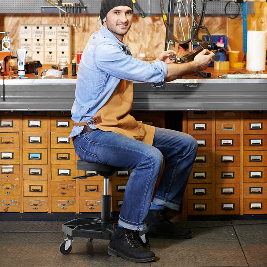 330 LBS Pneumatic Rolling Mechanic Stool, Padded Seat, Black Garages Black at Gallery Canada