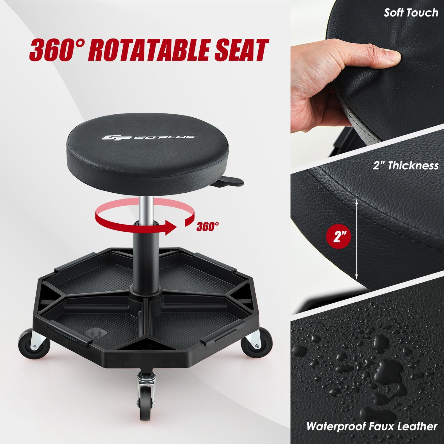 330 LBS Pneumatic Rolling Mechanic Stool, Padded Seat, Black Garages at Gallery Canada