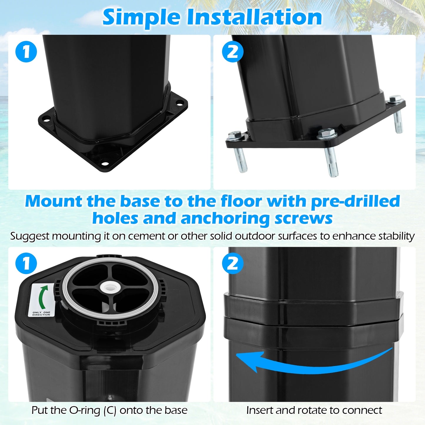 7.5 Feet 15.9 Gallon Solar Heated Outdoor Shower, Black