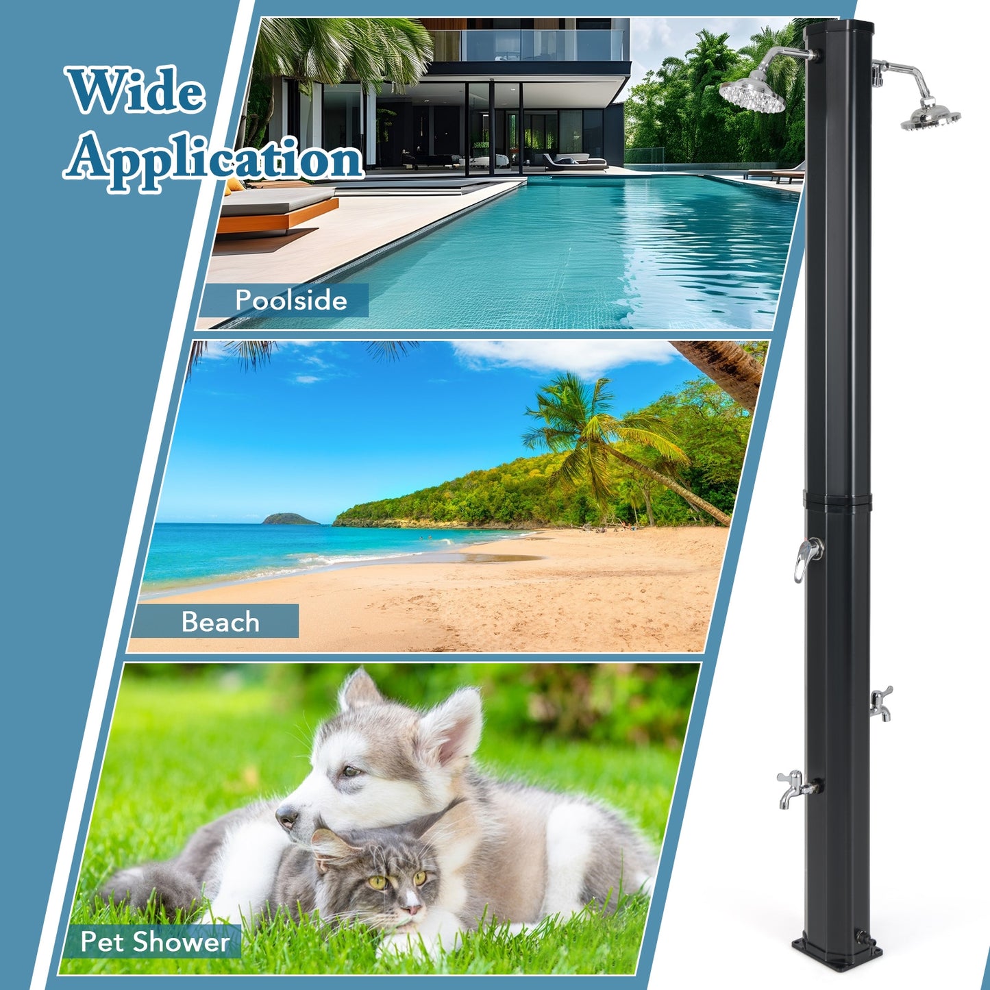 9.3 Gallon Solar Outdoor Shower, Dual Shower Heads, Black Portable Toilets & Showers at Gallery Canada