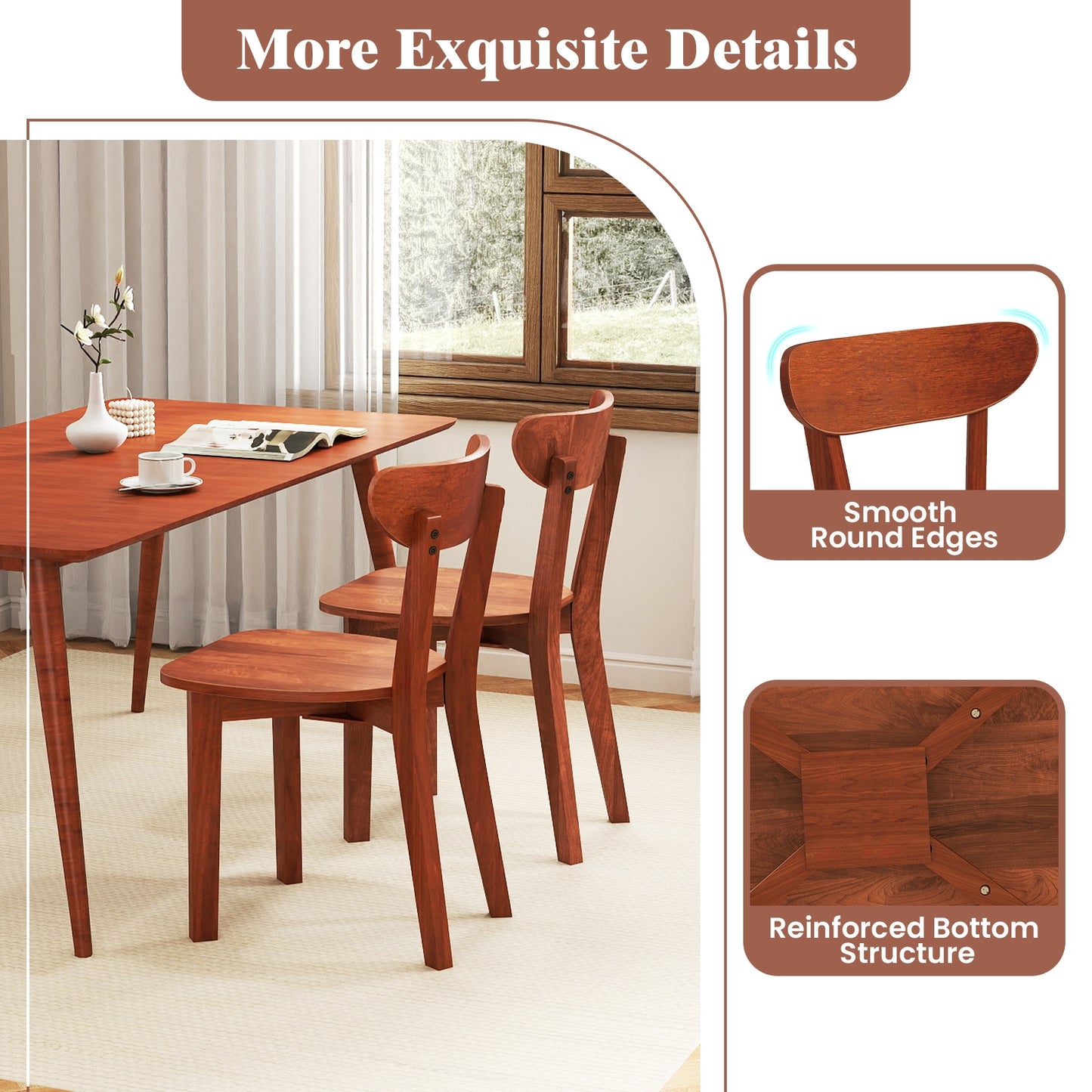 Solid Wood Dining Chair Set Of 2, Rubber Wood Frame, Espresso Dining Chairs at Gallery Canada