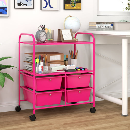 4 Drawer Rolling Storage Cart Rack, Pink