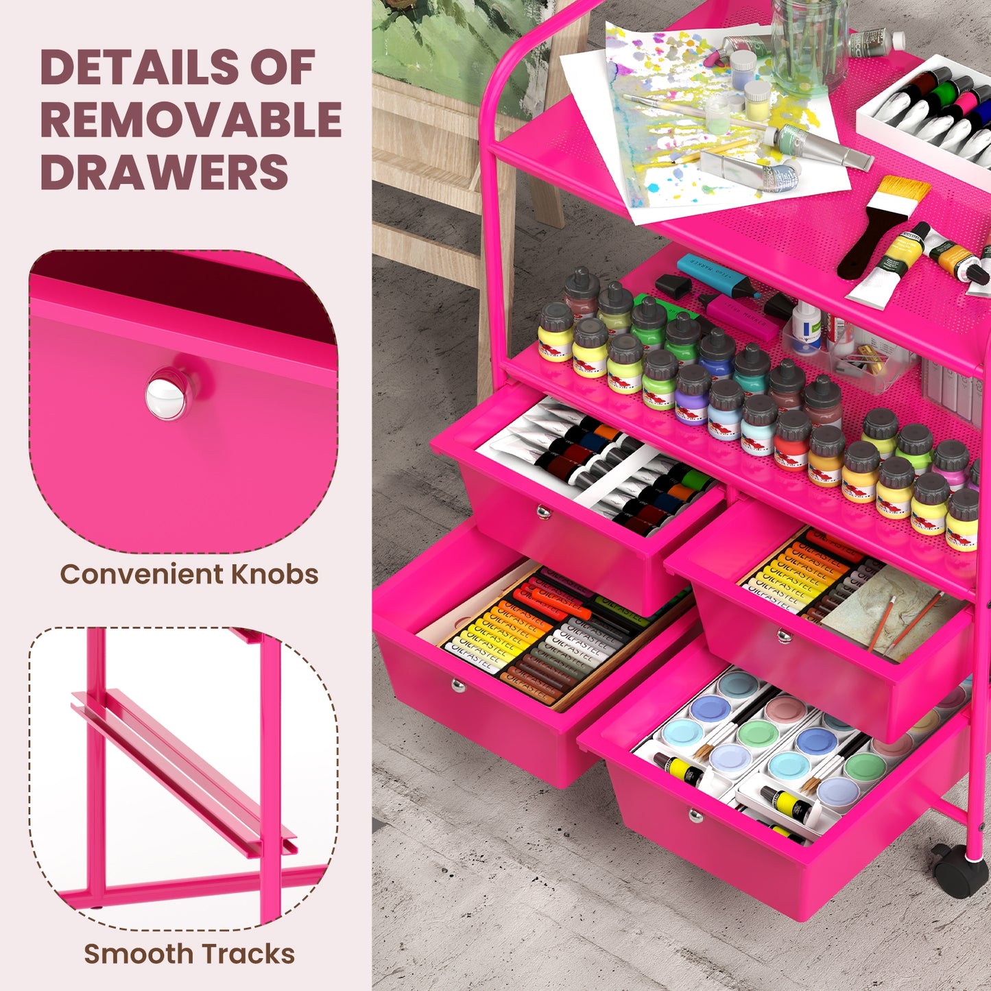 4 Drawers Shelves Rolling Storage Cart Rack, Pink File Cabinets at Gallery Canada