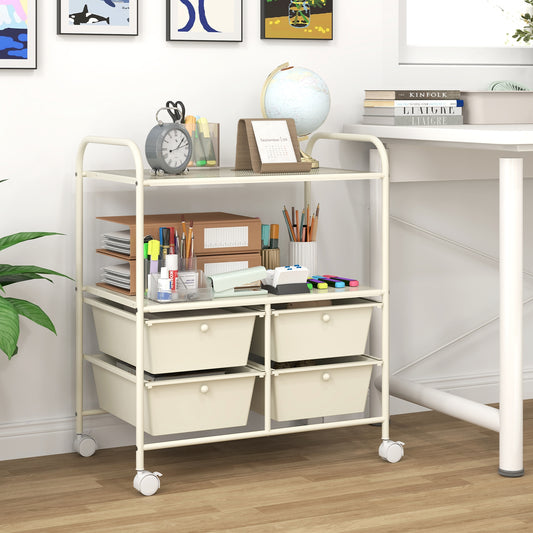 4 Drawer Rolling Storage Cart, White File Cabinets White at Gallery Canada