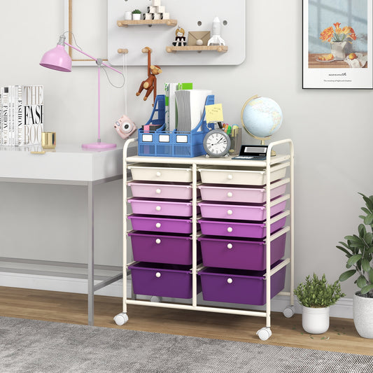 12-Drawer Rolling Storage Cart, Removable Drawers, Lockable Wheels, Purple File Cabinets Purple at Gallery Canada