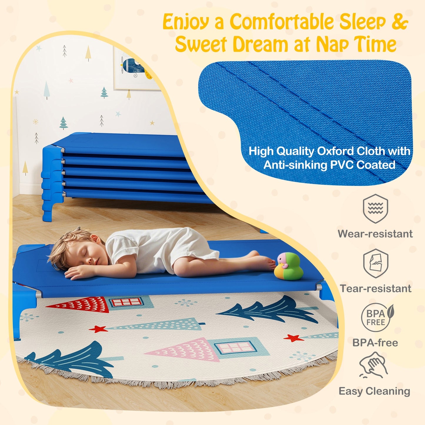 Portable Stackable Daycare Cot, 53 Inch, Blue Toddler Beds at Gallery Canada