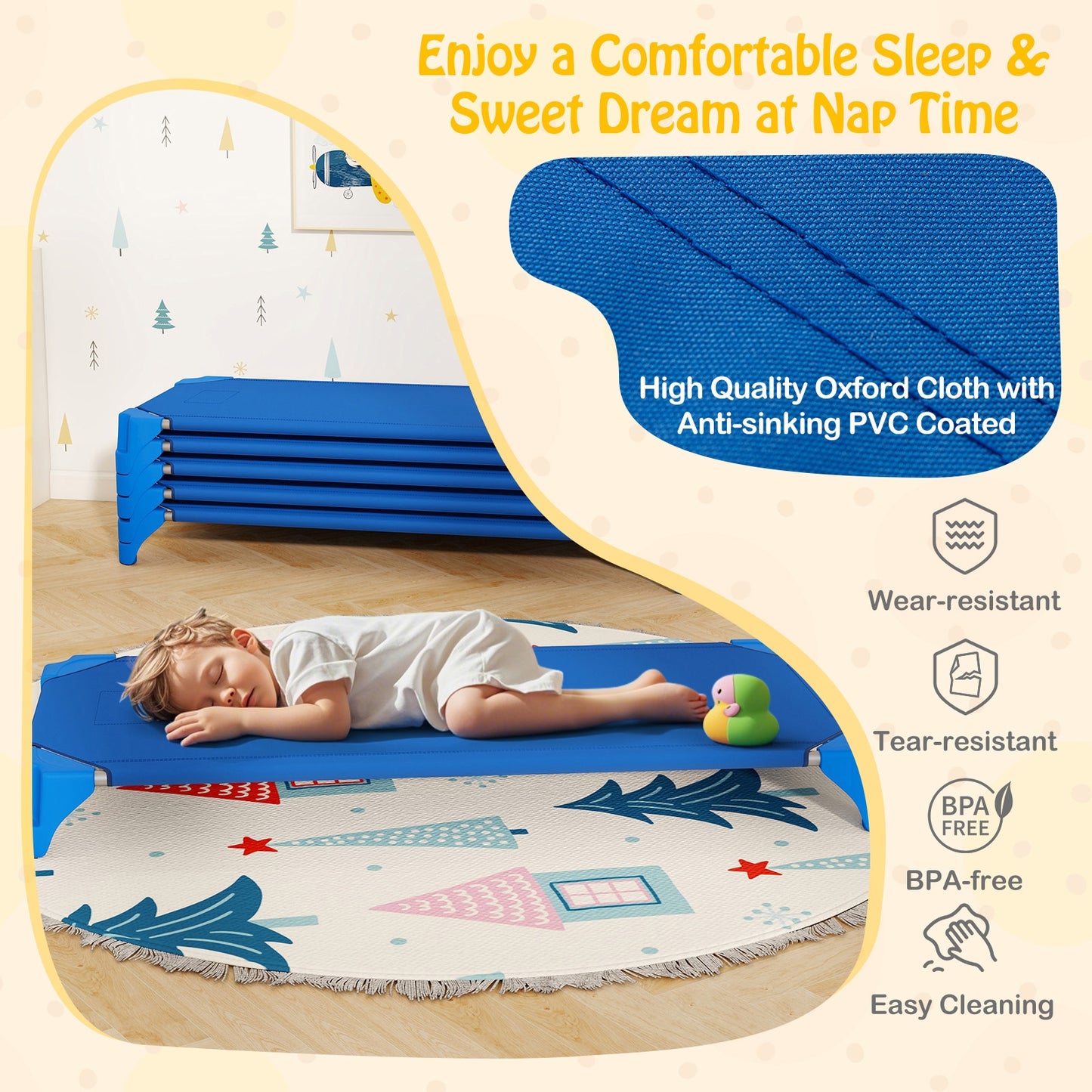 Portable Stackable Daycare Cot, 52 Inch, Blue Toddler Beds at Gallery Canada