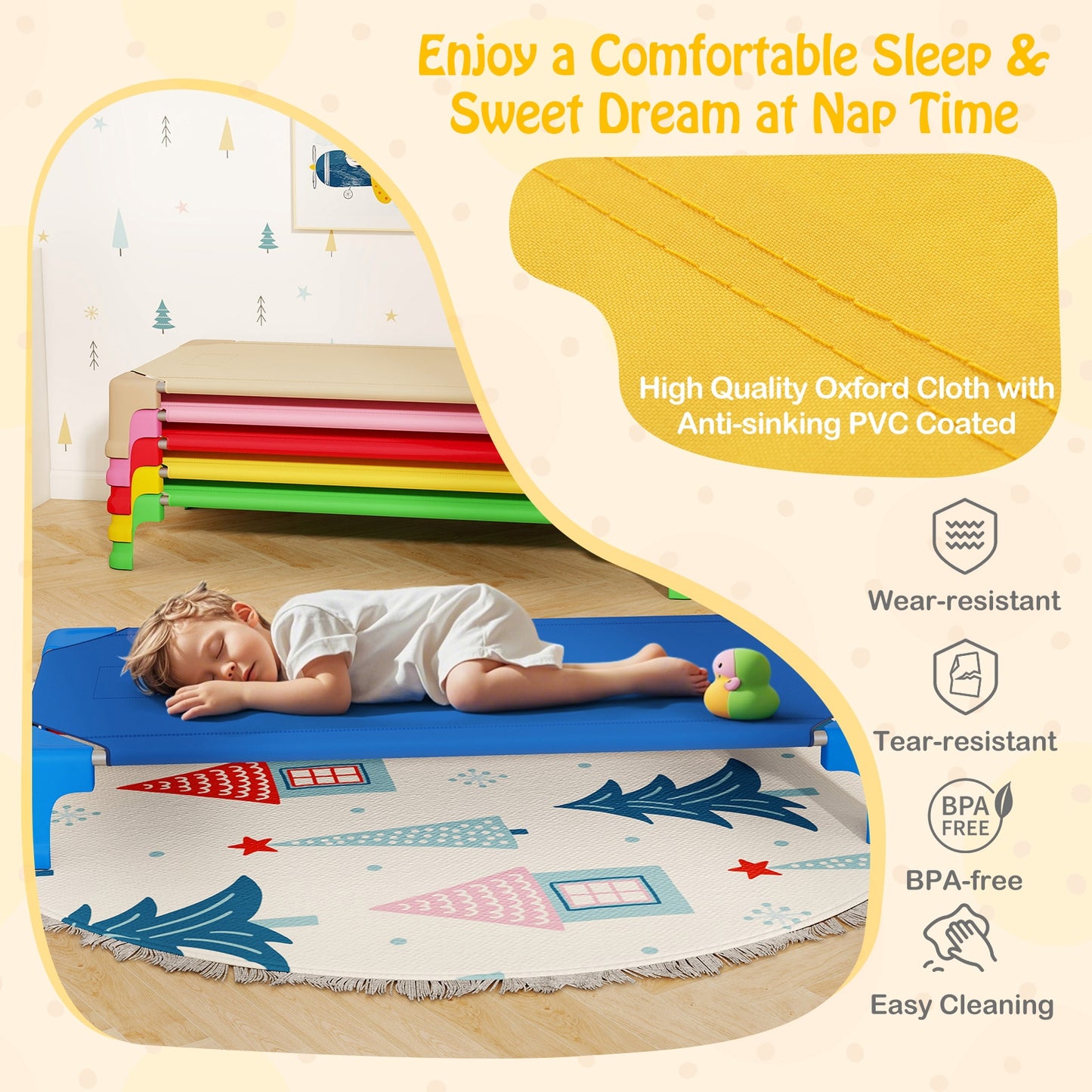 Portable Stackable Daycare Cots, 53 Inch, Multicolor Toddler Beds at Gallery Canada
