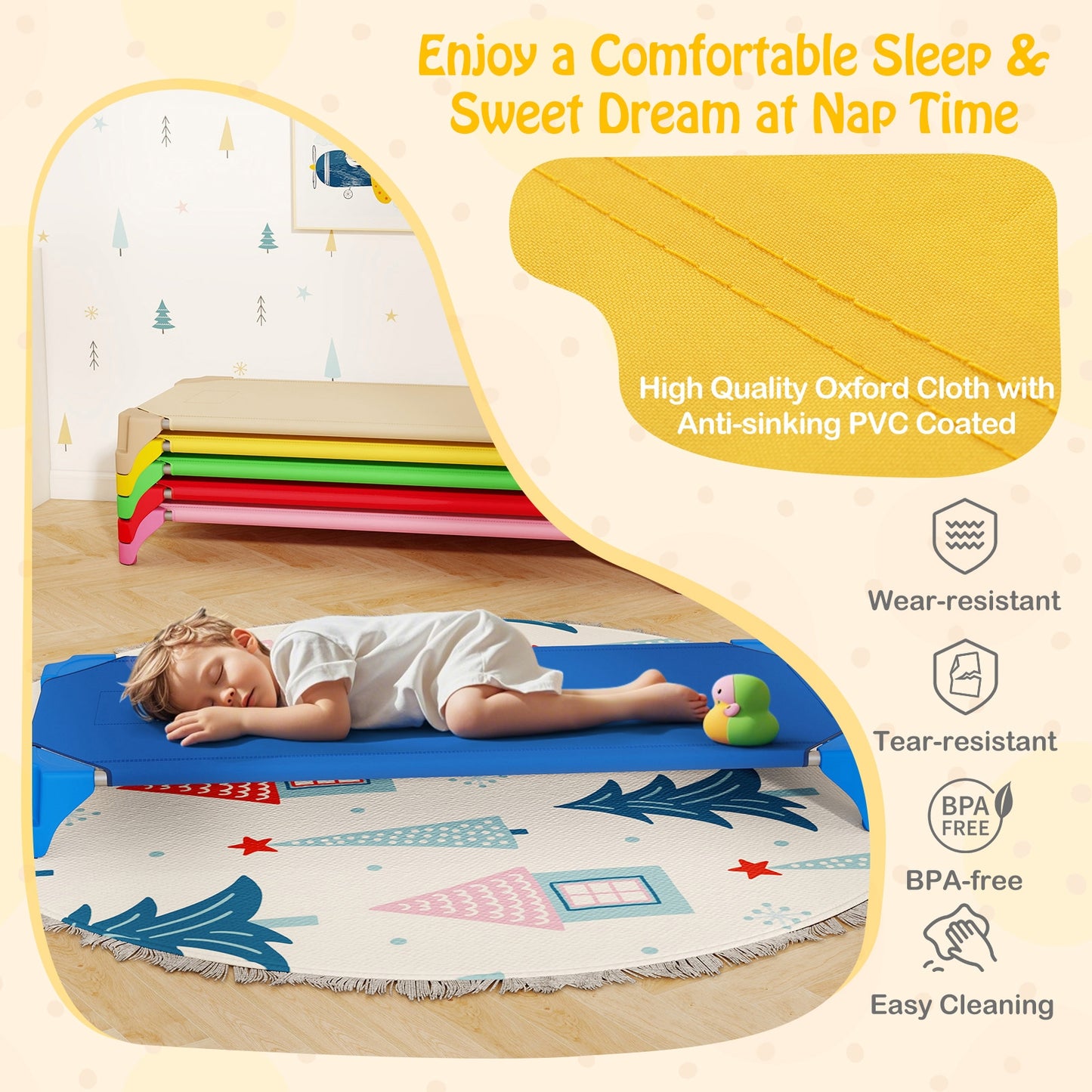 Portable Stackable Daycare Cot, 52 Inch, Kids Sleeping Bed, Multicolor Toddler Beds at Gallery Canada