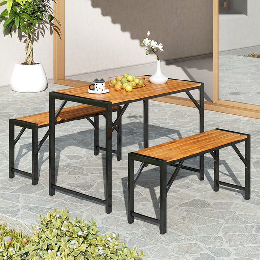 3 Pieces Patio Dining Set with Picnic Table and 2 Benches for 4 People, Natural Patio Dining Sets Natural at Gallery Canada