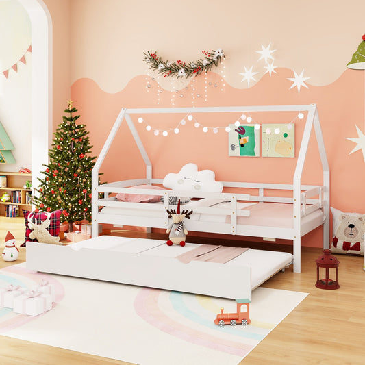 Twin House Bed With Trundle, Fence Rail, White Trundle Bed Frame White at Gallery Canada