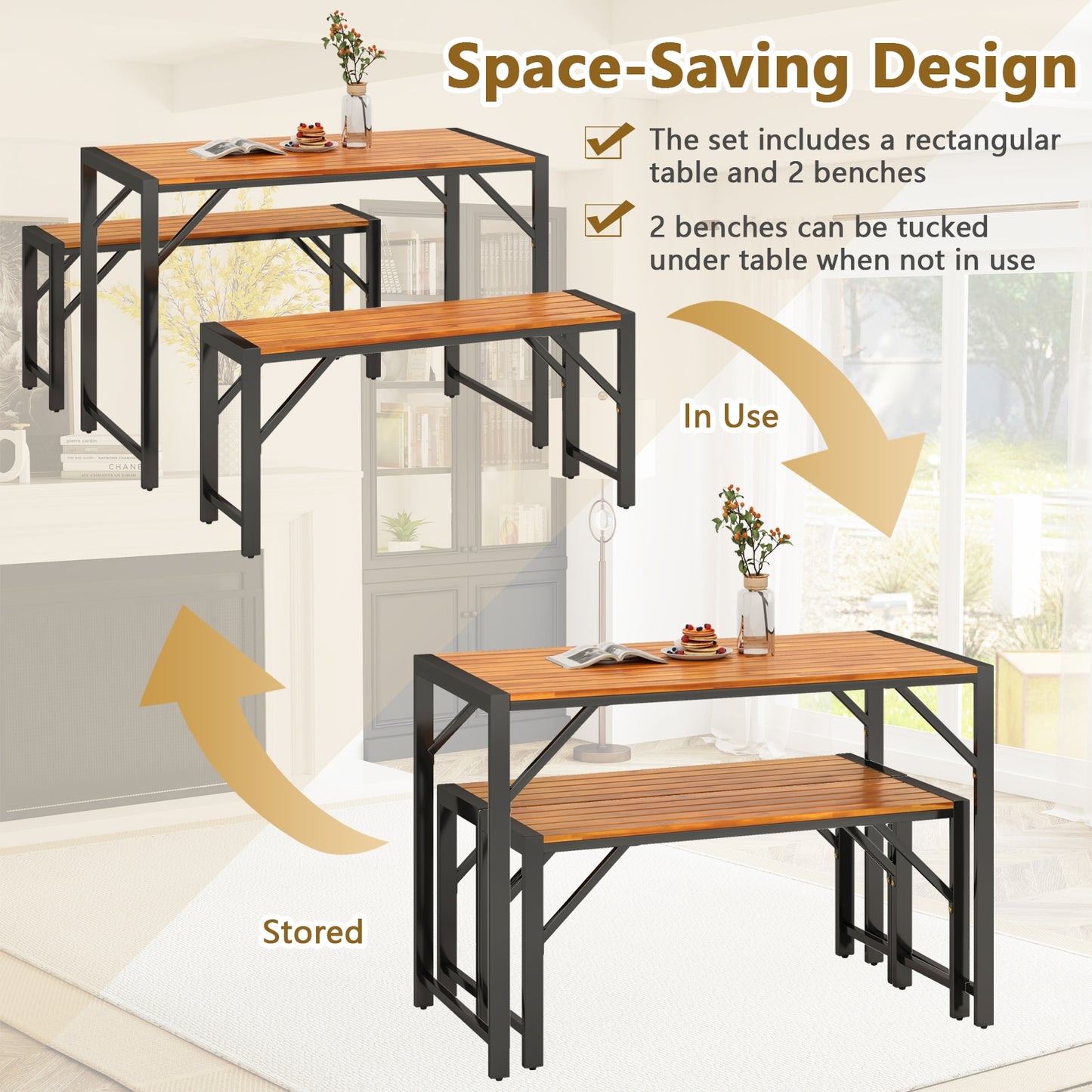 3-Piece Patio Dining Set, Picnic Table And 2 Benches, Natural Patio Dining Sets at Gallery Canada