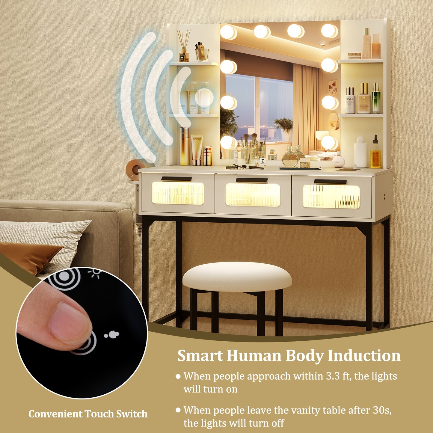 Makeup Vanity Desk With Hollywood Mirror, Lights, White Makeup Vanities at Gallery Canada