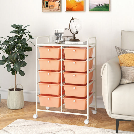 10-Drawer Rolling Storage Cart, Peach File Cabinets Peach at Gallery Canada