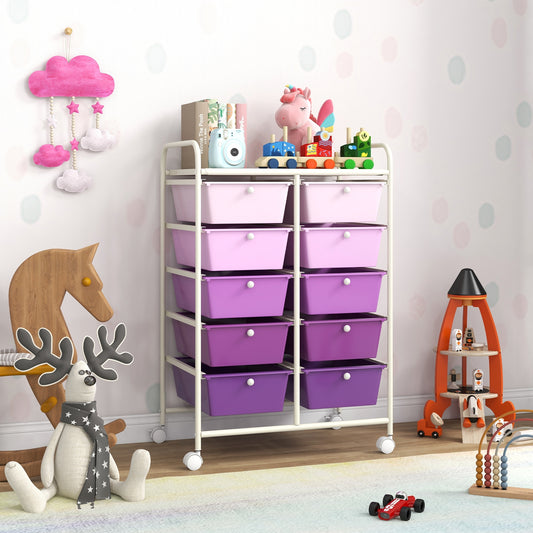 10-Drawer Rolling Storage Cart, Purple File Cabinets Purple at Gallery Canada