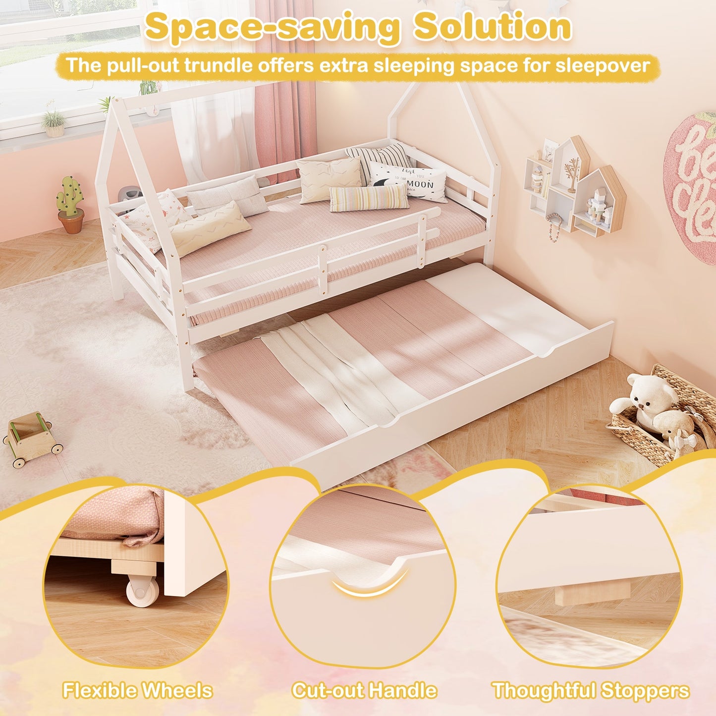 Twin House Bed With Trundle, Fence Rail, White Trundle Bed Frame at Gallery Canada