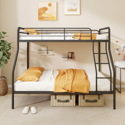 Twin Over Full Bunk Bed with Ladder and Full-length Guardrails, Black Bunk Bed Frame Black at Gallery Canada
