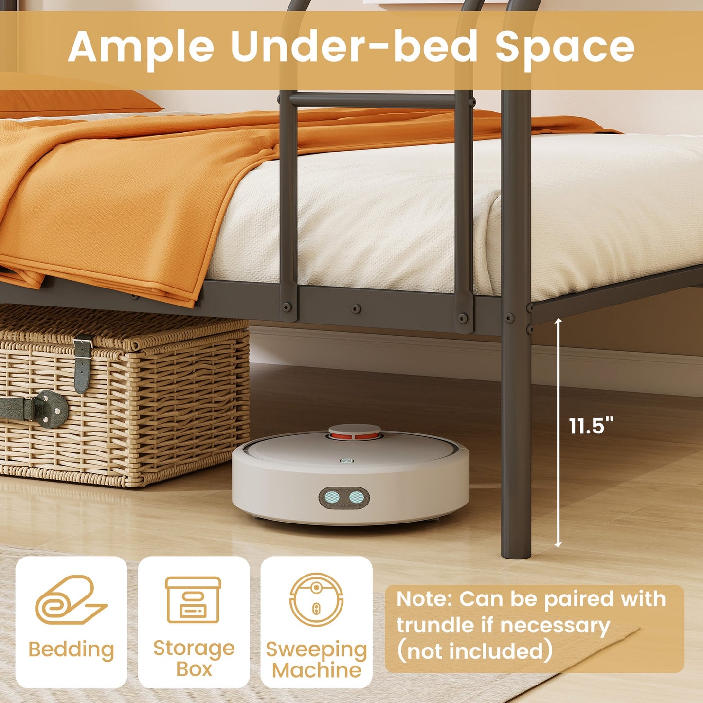 Twin Over Full Bunk Bed with Ladder and Full-length Guardrails, Black Bunk Bed Frame at Gallery Canada