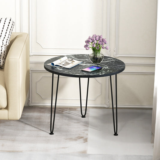 Round Coffee Table with Thickened Tabletop and Metal Tripod Legs, Black End & Side Tables Black at Gallery Canada
