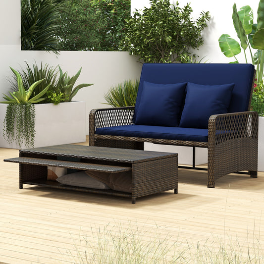 Adjustable Wicker Daybed, 4-Level Backrest, Soft Cushions, Navy Outdoor Sectionals Navy at Gallery Canada