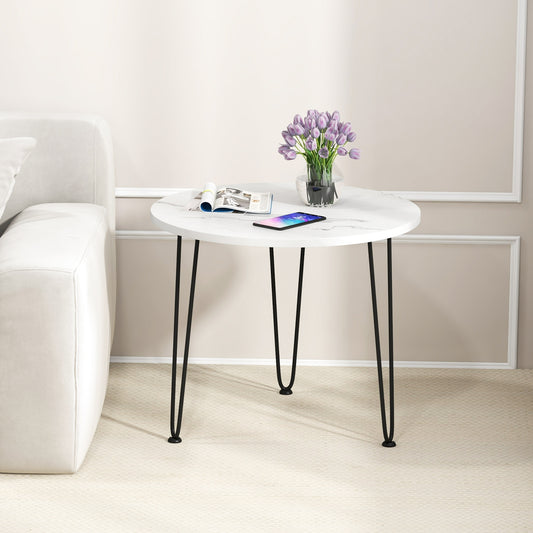 Round Coffee Table, Thickened Tabletop, Metal Tripod Legs, White End & Side Tables White at Gallery Canada