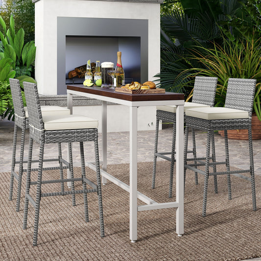 Set Of 4 Patio Barstools, Soft Cushion, Cozy Footrest, Gray Patio Bar Furniture Gray at Gallery Canada