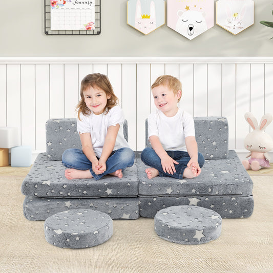 Modular Kids Play Couch Set Glow in the Dark with Portable Handles, Gray Kids Chairs & Seating Gray at Gallery Canada
