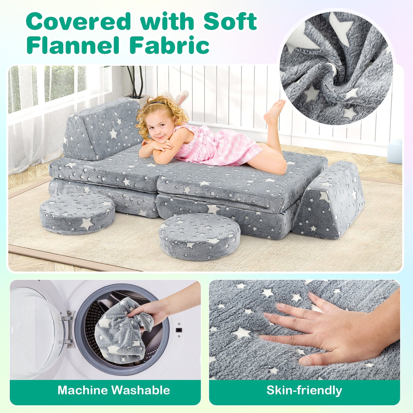 Modular Kids Play Couch, Glow In Dark, Gray Kids Chairs & Seating at Gallery Canada
