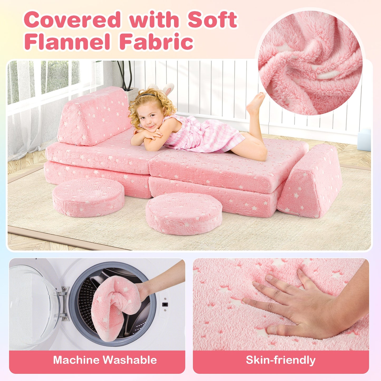 Modular Kids Play Couch Set, Glow In The Dark, Pink Kids Chairs & Seating at Gallery Canada