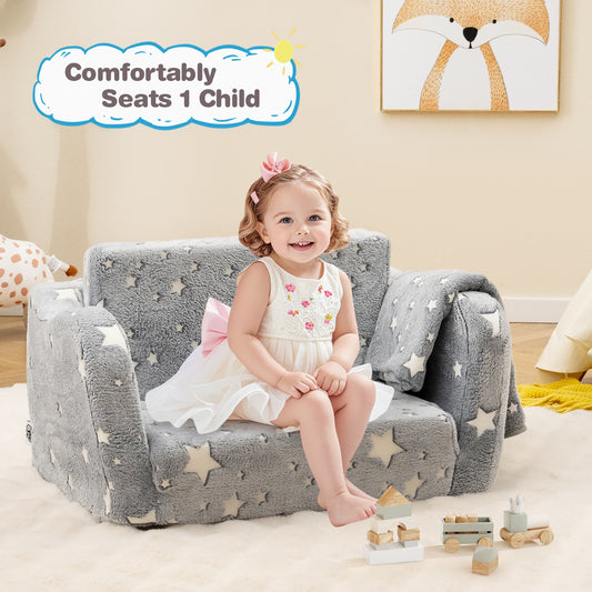 2-in-1 Folding Kids Couch With Blanket, Glow In Dark, Gray Kids Chairs & Seating Gray at Gallery Canada
