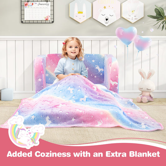 Folding Kids Couch With Blanket, Glow In The Dark, Multicolor Kids Chairs & Seating Multicolor at Gallery Canada
