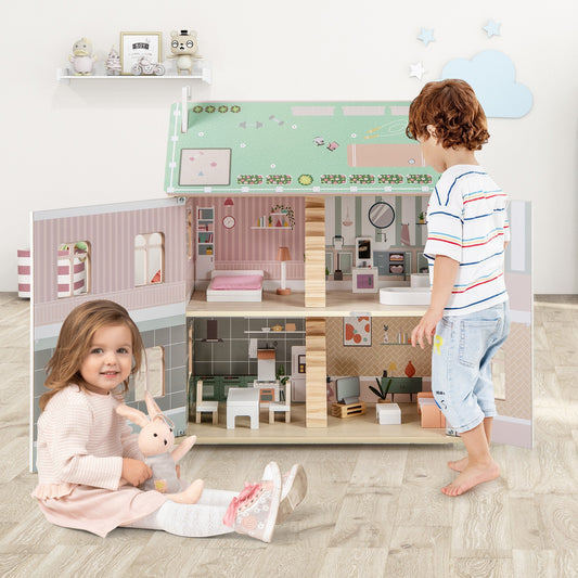 Kids Wooden Dollhouse, 3 Level, Pink Play Tents & Playhouse Pink at Gallery Canada