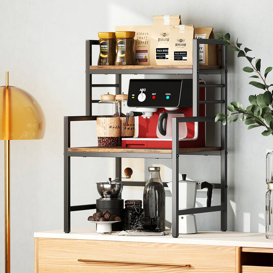 3-Tier Microwave Stand, 2 Open Shelves, Heavy-Duty Metal Frame, Rustic Brown Baker's Racks Rustic Brown at Gallery Canada
