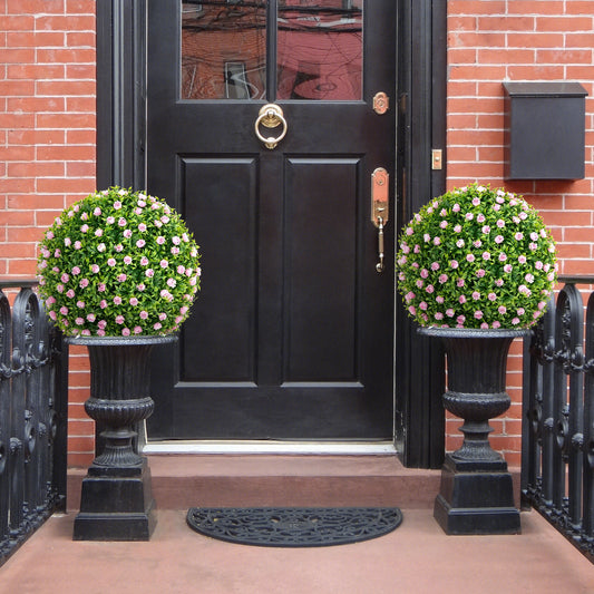 Artificial Plant Topiary Balls, 17.5 Inch, Pink Flowers, Green Faux Plants Green at Gallery Canada