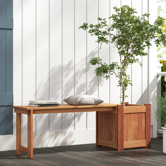 Teak Oil Finish Raised Garden Bed Wood Planter Box with Bench Potting Benches & Tables Natural at Gallery Canada