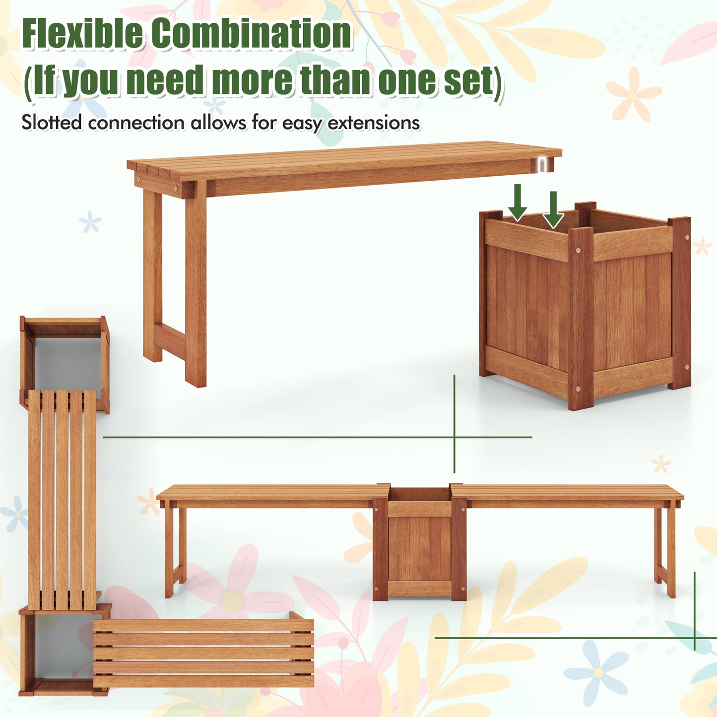 Teak Oil Finish Raised Garden Bed Wood Planter Box With Bench Potting Benches & Tables at Gallery Canada