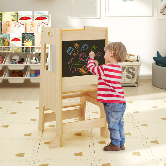 Toddler Kitchen Step Stool, Adjustable Height, Chalkboard, Natural Toddler & Kids Furniture Natural at Gallery Canada