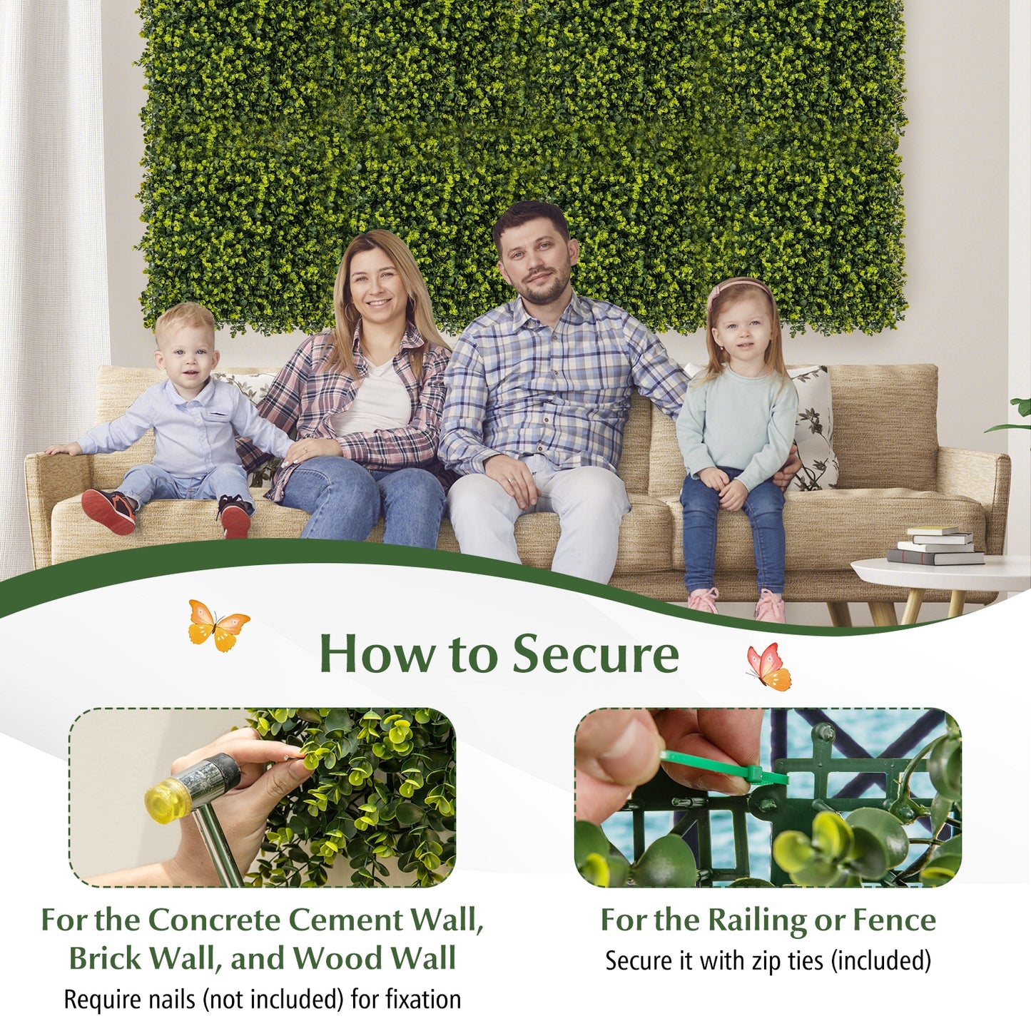 12 Pieces 20 Inch x 20 Inch Artificial Hedge Eucalyptus Panels, Green