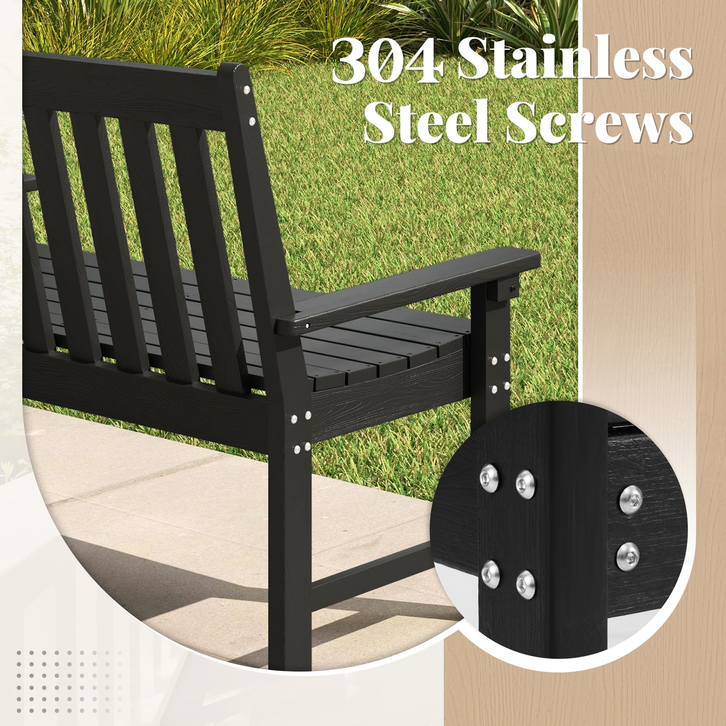 52 Inch All-Weather HDPE Outdoor Bench, Black Outdoor Benches at Gallery Canada