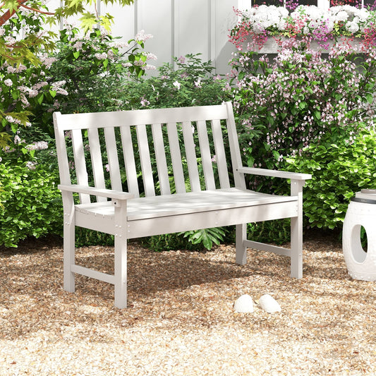 52 Inch HDPE Outdoor Bench With Backrest, Armrests, White Outdoor Benches White at Gallery Canada