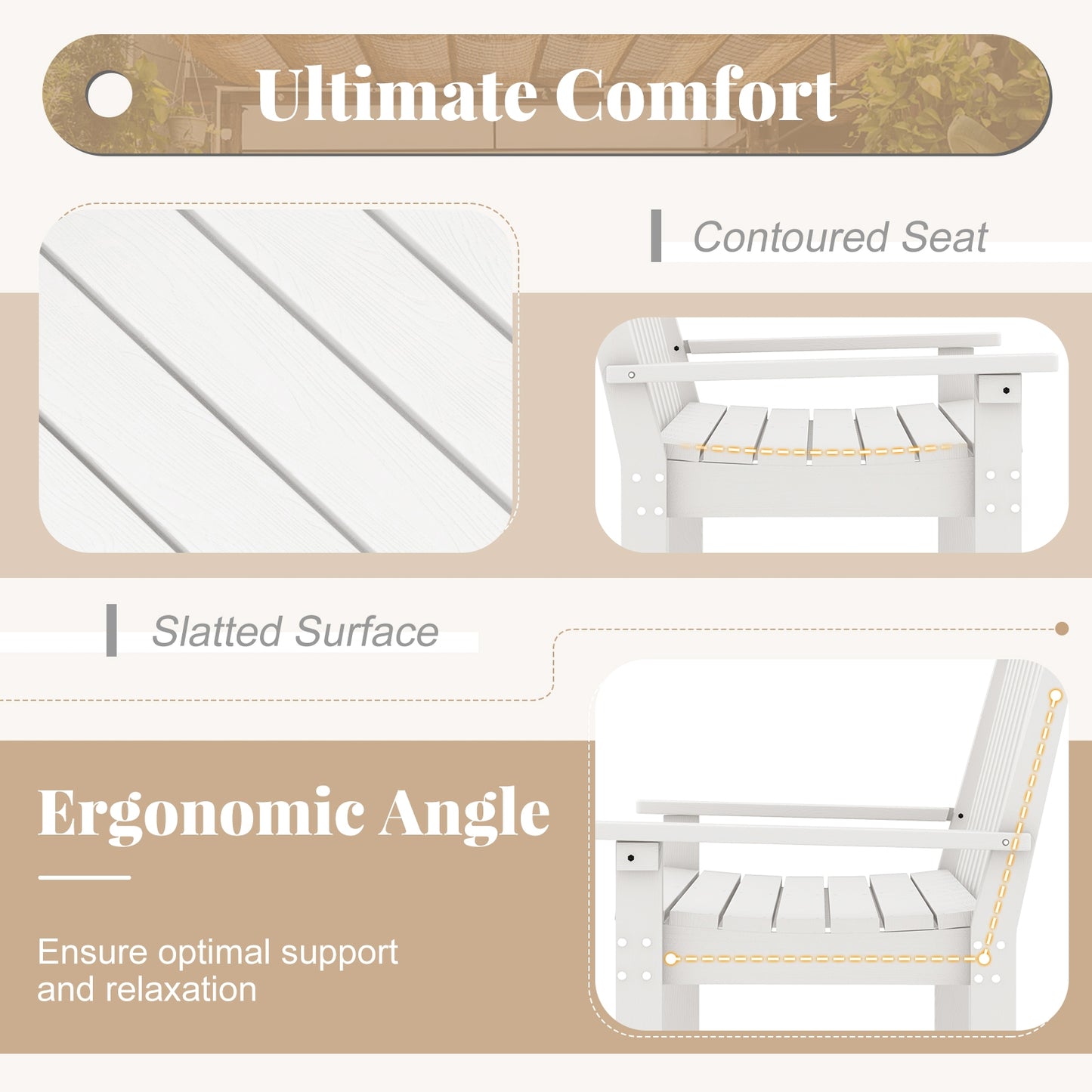 52 Inch All-Weather HDPE Outdoor Bench with Backrest and Armrests, White Outdoor Benches at Gallery Canada