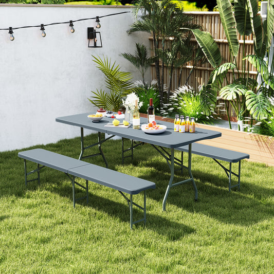 6 Feet Plastic Folding Bench, Portable Seat With Handle And Lock, Gray Camping Furniture Gray at Gallery Canada